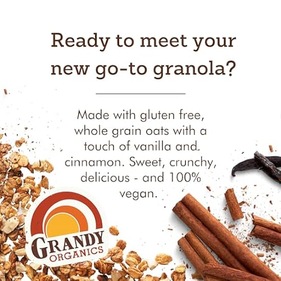 Grandy Organics Vanilla Cinnamon Granola, 10 Pound Bulk Bag, Certified Organic, Gluten Free, Non-GMO, Kosher, Plant Based Protein Granola 785084087