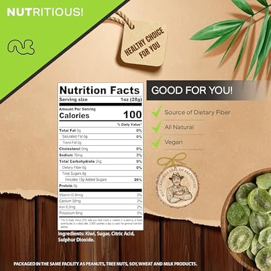 Nut Cravings Trockenfrüchte - Sun Dried Kiwi Slices, with Sugar Added (48oz - 3 LB, Bulk) Packed Fresh in Resealable Beutel - Sweet Snack, Healthy Food, All Natural, Vegan, Kosher Certified 310123112