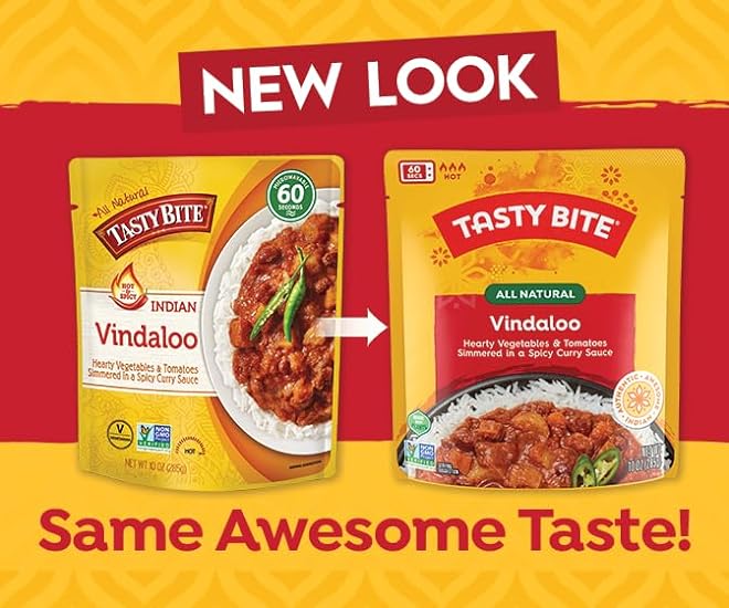 Tasty Bite Hot & Spicy Vindaloo, 10 Ounce, Pack of 6, Ready to Eat, Microwavable Entree, Sweet & Sour, Vegetarian 440665015