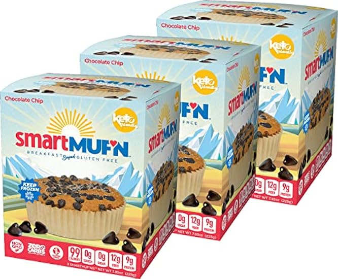 Smart Baking Company Smartmuf´n, Gluten-free, Sugar-free Keto Snack Frühstück Muffin (Schokolade Chip, 3 Boxes) 940929423