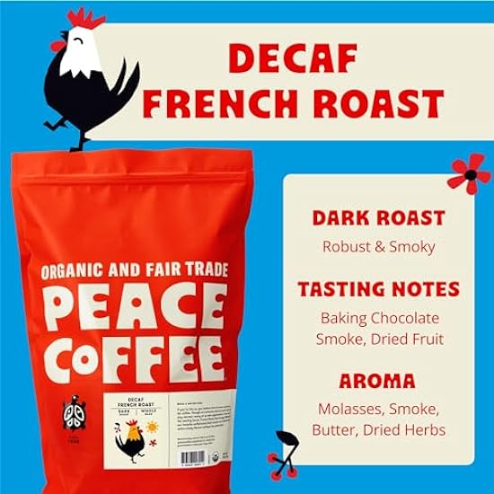 Peace Kaffee Decaf French Roast | 5 lb Whole Bean Dark Roast | Organic Fair Trade | Rich, Bold Flavor | Shade Grown, Fresh Roasted 343962840