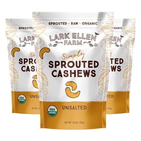 Lark Ellen Farm Whole Cashews, Unsalted Raw Sprouted Nuts, Certified USDA Organic, Gluten-Free, Vegan Snacks (10 oz, 3 pack) 595964736