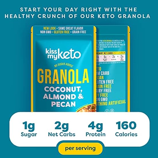 Kiss My Keto Granola Cereal – Coconut Almond Pecan Keto Granola Low Carb Cereal (2g-Net) Low Sugar Granola (1g) – Grain Free Granola Keto Cereal, Gluten Free Granola – Keto Nut Granola for Yogurt 4pk 670766002