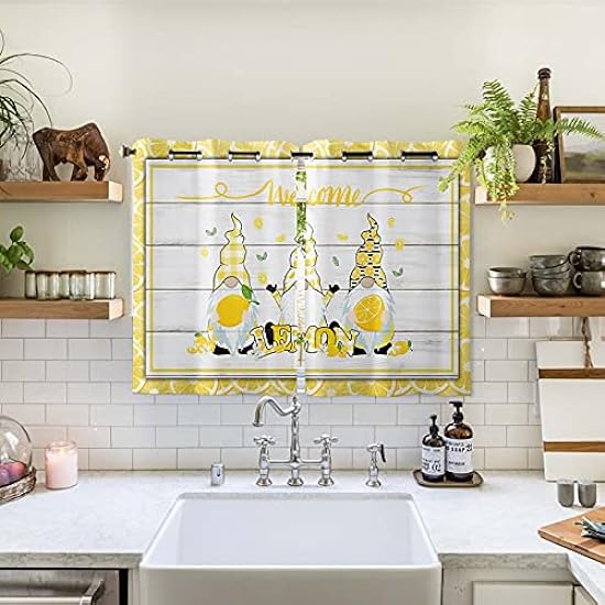 Country Summer Lemons Window Treatment Curtains Gnome and Fruits 2 Panels Windows Curtain Drapes for Bedroom Kitchen Living Room Wood Board Printed Drape Home Decor 372407641