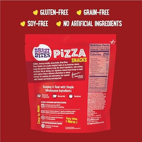Brazi Bites Pepperoni Pizza Snacks | Better-For-You | Gluten-Free| Grain-Free| Soy-Free| Frozen | No Artificial Ingredients | No preservatives | 10oz. Pouches (4-pack) 716195617