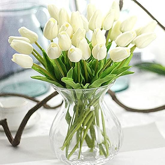 SaditY EdricShop 10pcs/lot Artificial Tulips Flowers Bouquet PU Artificial Bouquet Real Touch Flowers for Home Wedding Decorative Flowers Wreaths - (Farbe: Creamy Weiß) 848094452