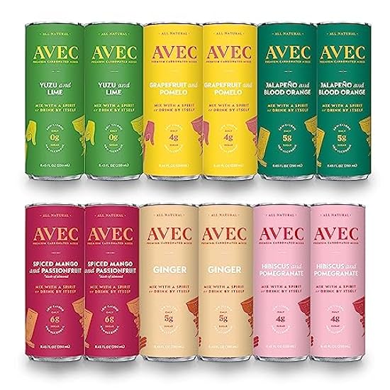 AVEC Soda & Mixer Variety Pack - 12 Pack, 8.45 Oz | 2 x 6 Flavors, Sparkling Wasser Seltzer Cans | Spiced & Fruity Botanical Fresh Juice Cocktail Mixers | No Alcohol, Artificial Sugar & Preservatives 801703075