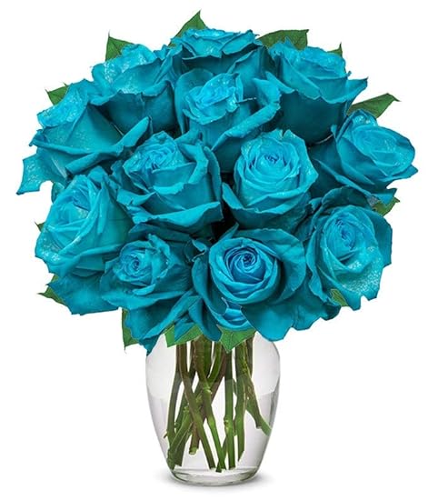 From You Flowers - One Dozen Teal Roses with Glass Vase