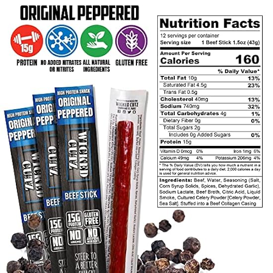Beef Sticks Variety Pack | Tender, Flavorful, Extra Large Beef Jerky Sticks with up to 15g of Protein Per Meat Stick, Carnivore Diet, Gluten Free, High Protein, Healthy Snacks for Adults (48 Sticks) 920616130