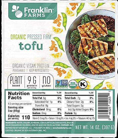 Franklin Farms Organic Firm Pressed Tofu - Vacuum Pack, 14 Ounce -- 6 per case. 823835968