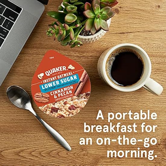 Quaker Instant Oatmeal Express Cups 50% Less Sugar, Cinnamon Pecan, 1.41 Ounce (Pack of 12) 636552676