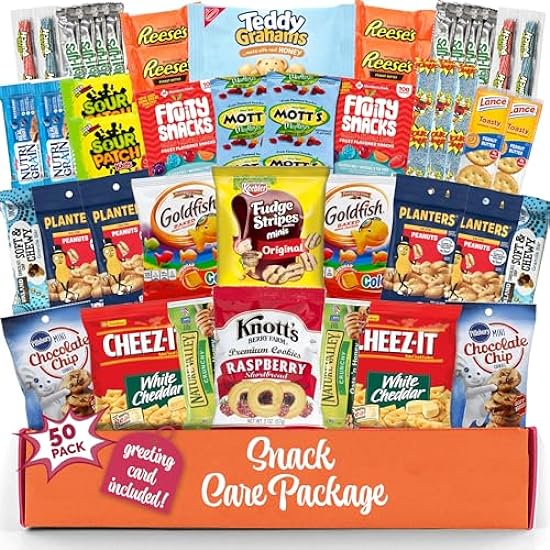 Snack Box Variety Pack (50 Count) Candy Gift Basket-College Student Care Package, Prime Food Arrangement Chips, Cookies, Bar´s - Ultimate Birthday Treat for Women, Men, Adults, Teens, Kids 317451773