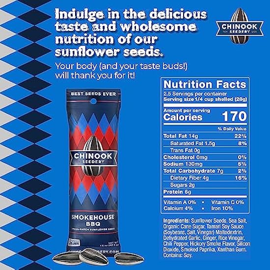 Chinook Seedery Smokehouse BBQ 1.5oz (36 Pack) & Faves Variety Pack 4oz (3 Pack) Combo - Roasted Jumbo Sunflower Seeds - Keto Snacks - For Snack Packs - Gluten Free, Non GMO Snack Food Gifts 783184153
