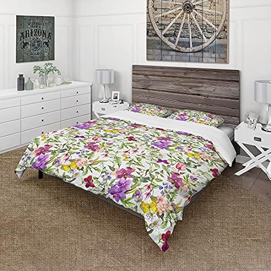 DesignQ ´Purple Blossoming Orchids and Yellow Butterflies´ Floral Duvet Cover Set 132894455