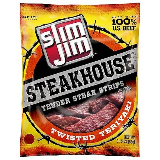 Slim Jim Steak Teriyaki Strips (Pack of 8), 3 oz, Assor