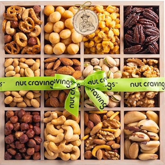 Nut Cravings Gourmet Collection - Dried Fruit & Mixed Nuts Gift Basket in Wooden Apple-Shaped Tray (9 Assortments) Easter Arrangement Platter, Healthy Kosher USA Made 324834727