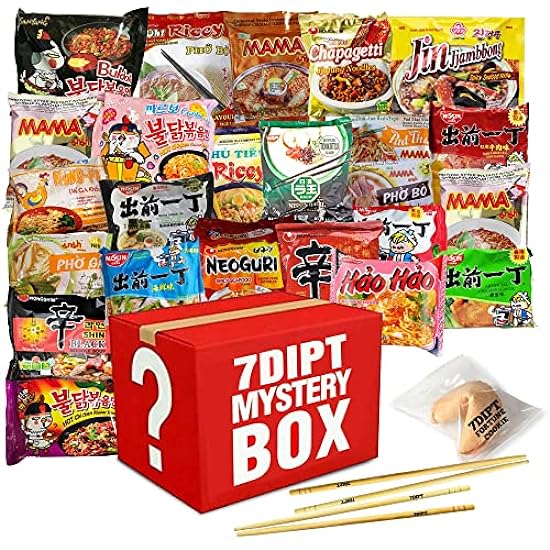 7DIPT Asian Instant Ramen Variety Sampler Bundle w/ Fortune Cookie & Chopsticks - (30 Pack Assorted, minimum of 15 different) 318419482