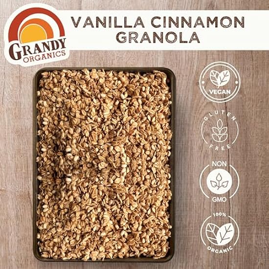 Grandy Organics Vanilla Cinnamon Granola, 10 Pound Bulk Bag, Certified Organic, Gluten Free, Non-GMO, Kosher, Plant Based Protein Granola 746039614
