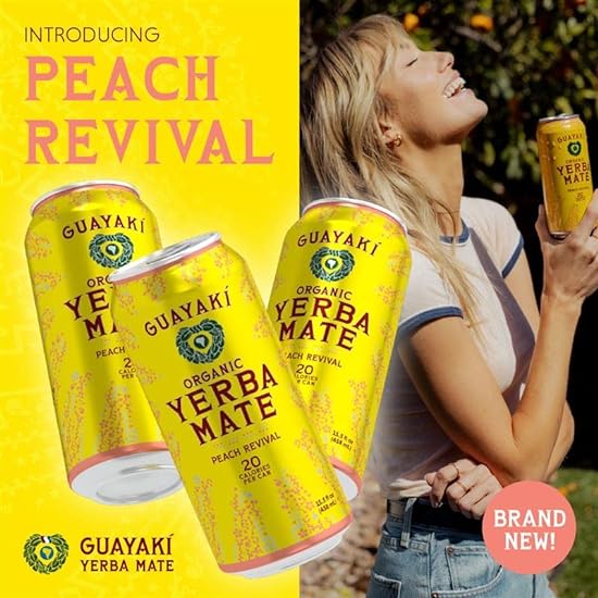 Guayaki Yerba Mate, Clean Energy Drink Alternative, Organic Peach Revival, 15.5oz (Pack of 12), 150mg Caffeine 971523953