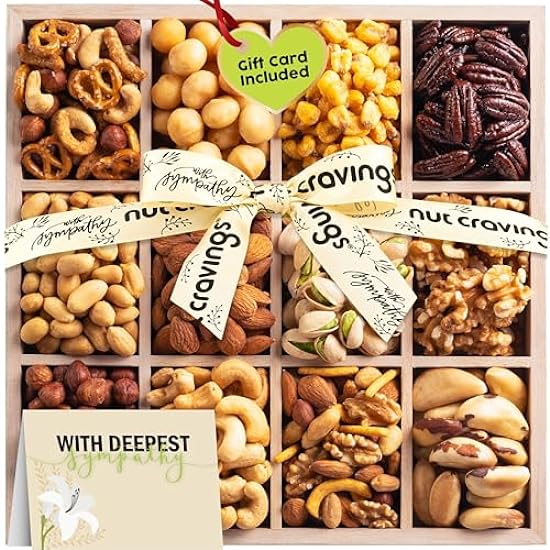 Nut Cravings Gourmet Collection - Mixed Nuts Gift Basket in Reusable Wooden Tray + Grün Ribbon (12 Assortments) Easter Arrangement Platter, Healthy Kosher USA Made 615578218