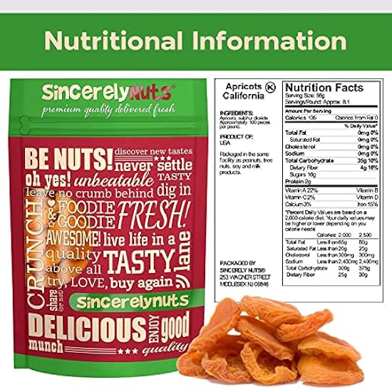 Sincerely Nuts - Dried Jumbo California Apricots | Three Lb. Beutel | Dehydrated | Sweet Gourmet Snacking Food | Kosher and Gluten Free 608682531