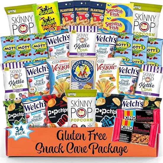 Snack Box gluten free Healthy Snacks Care Package (34 Count) for College Students, Exams, Father´s Day, Military, Finals, Office and Gift Ideas. Chips, Popcorn, and granola Bars. 442674602