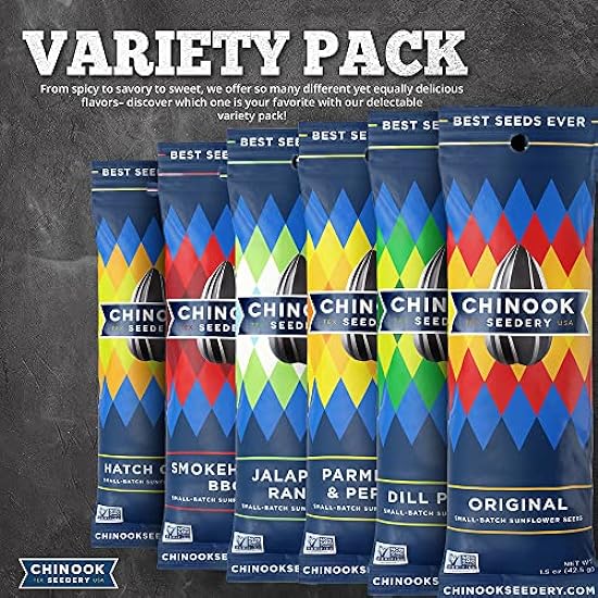 Chinook Seedery Roasted Jumbo Sunflower Seeds - Keto Snacks - Best For Snack Packs - Gluten Free, Non GMO Snack Food Gifts - 1.5 ounce (Pack of 36) - 8 Flavor Variety Pack 691138422