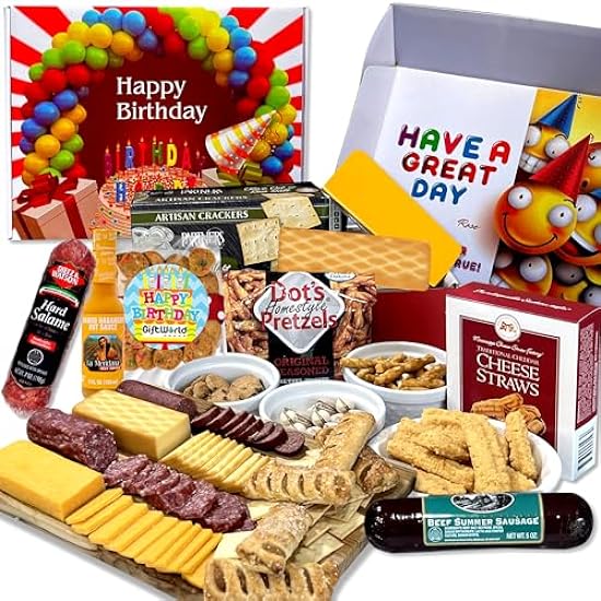 GiftWorld Birthday Meat and Cheese Gift Baskets, Birthday Cheese and Crackers Gift Basket, Birthday Food Gifts Assortment | Happy Birthday Food Gift Basket For Women, Birthday Food Gifts for Men 898192431