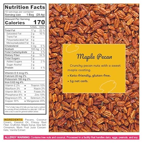 TGB Maple Pecans | 1g Net Carb Keto Snack | Gluten Free Low Carb Candy Nuts, 10 Ounces (Pack of 6) 952224417