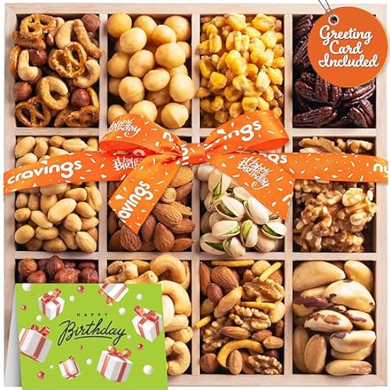 Nut Cravings Gourmet Collection - Thank You Nuts Gift Basket with TY Ribbon + Greeting Card in Reusable Wooden Tray (12 Assortments) Food Platter Appreciation Care Package Healthy Kosher 433890134